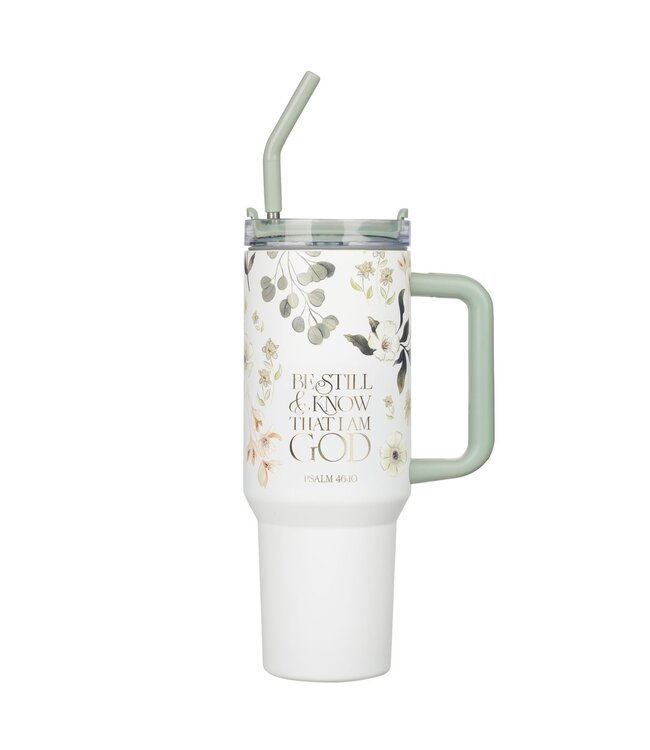 Be Still Teal Meadow 40 Oz Tumbler with Reusable Straw - Psalm 46:10 | 40 盎司保溫杯搭配可重複使用的吸管