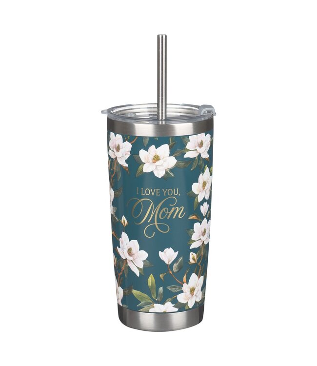 I Love You, Mom Blush Magnolia Stainless Steel Travel Tumbler with Reusable Straw | 不鏽鋼旅行保溫杯