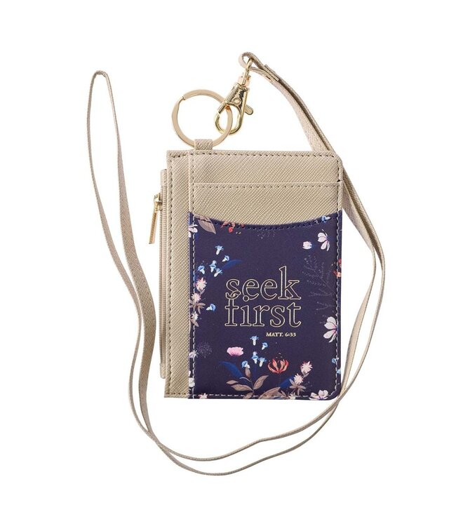 Seek First Taupe and Navy Faux Leather ID Card Holder - Matthew 6:33 | 仿皮身份證夾