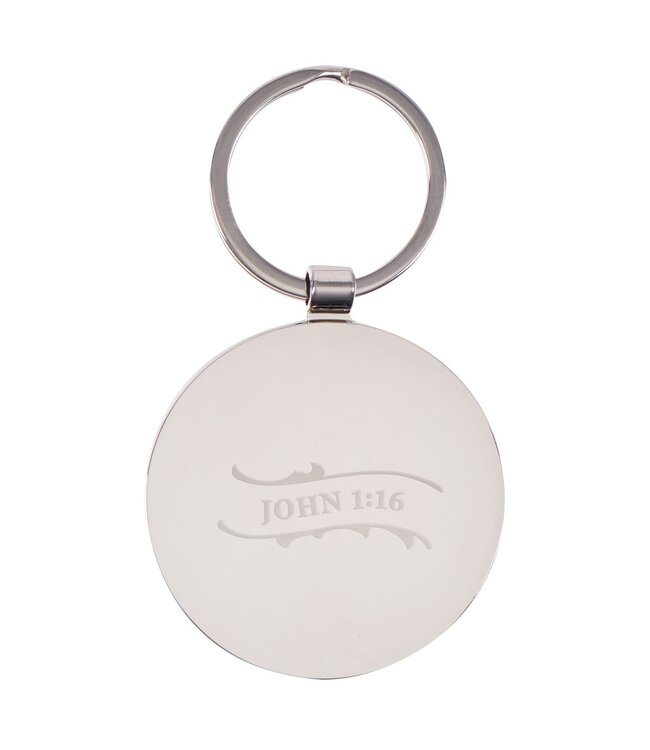 Grace Upon Grace Indigo Rose Gold Metal Epoxy-coated Keychain - John 1:16 | 金屬環氧樹脂鑰匙圈