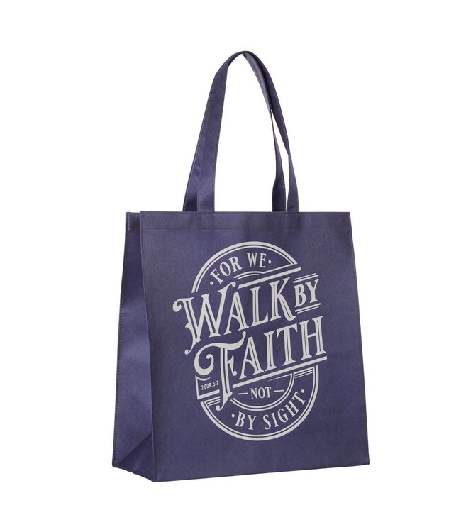 Walk By Faith Blue Reusable Non-woven Shopping Bag - 2 Corinthians 5:7 | 環保購物袋