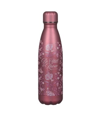 Christian Art Gifts Be Still Metallic Raisin Plum Floral Stainless Steel Water Bottle - Psalm 46:10 | 不鏽鋼保溫瓶
