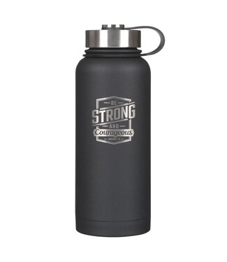 Christian Art Gifts Strong and Courageous Black Stainless Steel Water Bottle - Joshua 1:9 | 不鏽鋼保溫瓶