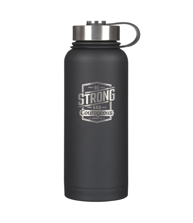 Strong and Courageous Black Stainless Steel Water Bottle - Joshua 1:9 | 不鏽鋼保溫瓶