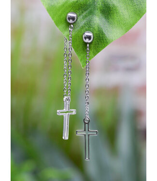 Eden Merry Jewelry Stainless Steel Collection - Silver Chain Stud Earrings | 十字架不銹鋼吊墜耳環