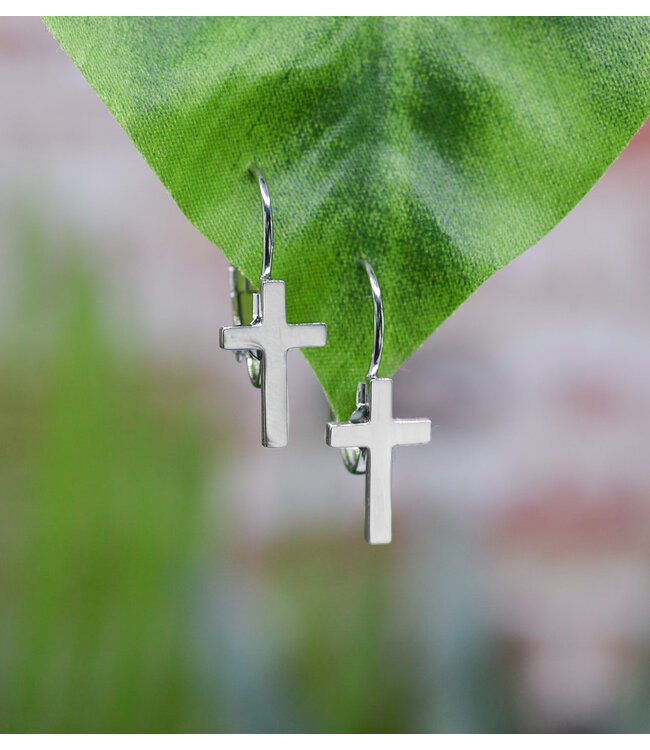 Stainless Steel Collection - French Hook Silver Cross Earrings | 十字架不銹鋼耳環