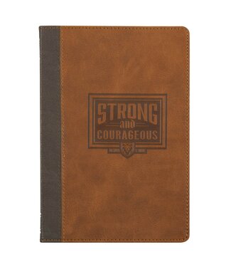 Christian Art Gifts Strong and Courageous Espresso and Saddle Tan Faux Leather Classic Journal - Joshua 1:9 | 仿皮經典日記本
