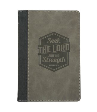 Christian Art Gifts Seek the Lord Black and Gray Faux Leather Classic Journal - 1 Chronicles 16:11 | 仿皮經典日記本