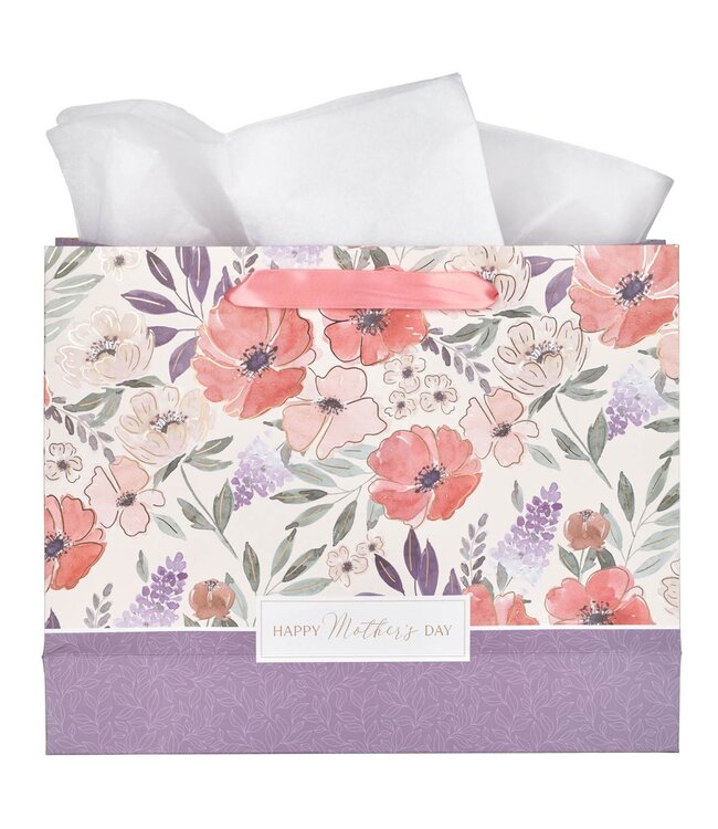 Happy Mother's Day Coral Poppy Large Landscape Gift Bag | 母親節禮物袋