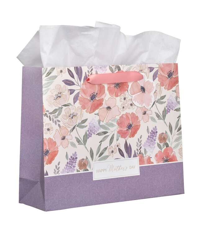 Happy Mother's Day Coral Poppy Large Landscape Gift Bag | 母親節禮物袋