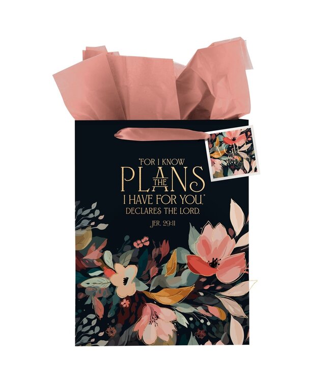 Hope and a Future Midnight Botanical Large Portrait Gift Bag - Jeremiah 29:11 | 禮物袋——大