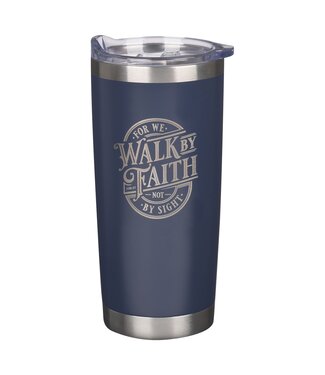 Christian Art Gifts Walk By Faith Navy Stainless Steel Travel Tumbler - 2 Corinthians 5:7 | 不銹鋼旅行水杯