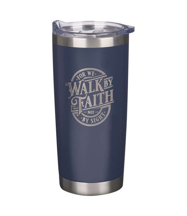 Walk By Faith Navy Stainless Steel Travel Tumbler - 2 Corinthians 5:7 | 不銹鋼旅行水杯