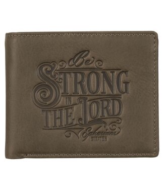 Christian Art Gifts Be Strong in the Lord Charcoal-Brown Genuine Leather Wallet - Ephesians 6:10 | 炭灰棕色真皮錢包