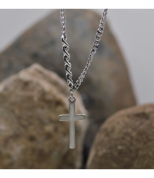 Just for Him Jewelry - Silver Cross with Chain Accent Necklace
