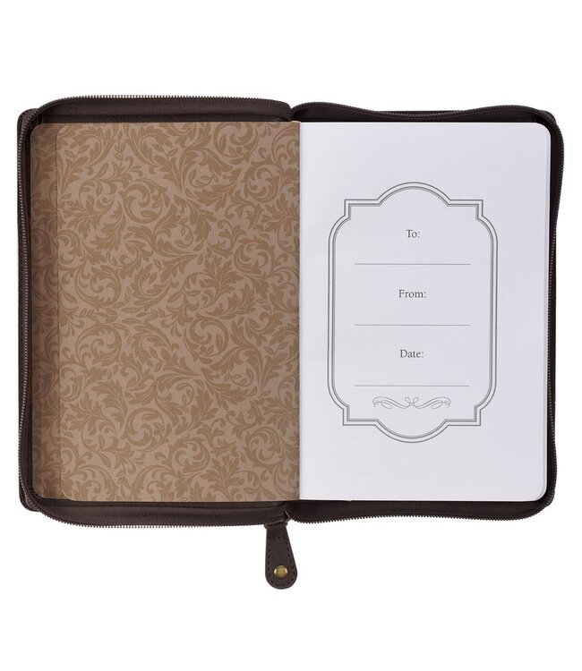 Man of God Honey-brown and Espresso Faux Leather Journal with Zipper Closure - 1 Timothy 6:11   | 仿皮拉鍊封口日記本