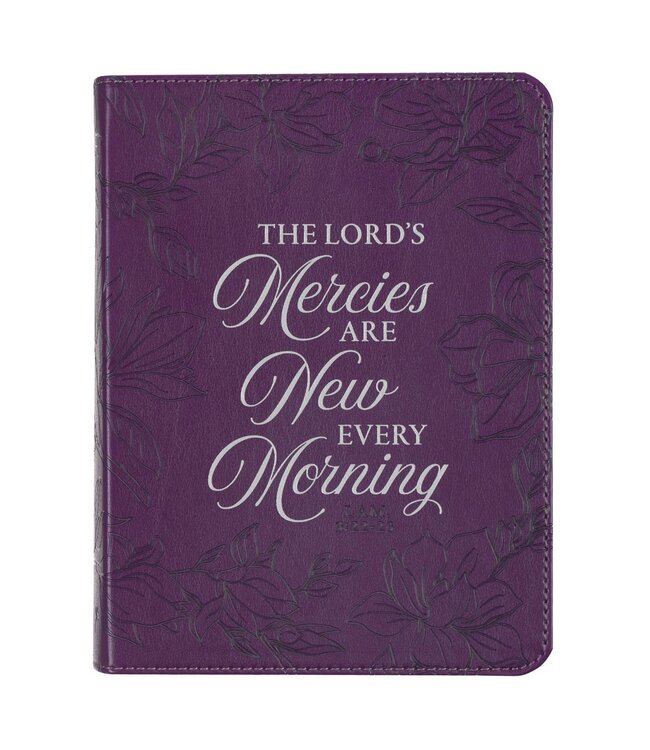 New Mercies Purple Floral Faux Leather Handy-sized Journal - Lamentations 3:22-23 | 仿皮便攜日記本