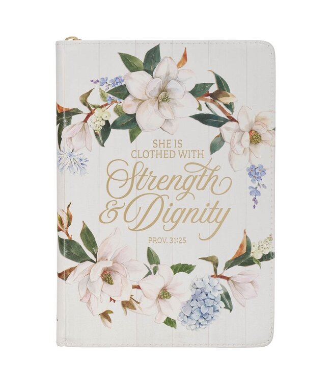 Strength and Dignity Blush Magnolia Faux Leather Journal - Proverbs 31:25 | 仿皮日記本