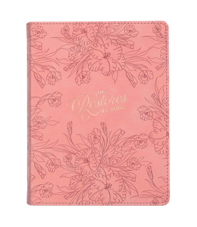 He Restores My Soul Pink Floral Faux Leather Handy-sized Journal - Psalm 23:3 | 仿皮便攜日記本