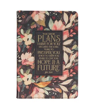 Christian Art Gifts Hope and a Future Midnight Botanical Faux Leather Journal with Zipper Closure - Jeremiah 29:11 | 仿皮拉鏈封口日誌本
