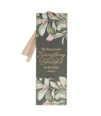 Christian Art Gifts Everything Beautiful Green Faux Leather Bookmark - Ecclesiastes 3:11 | 仿皮書籤