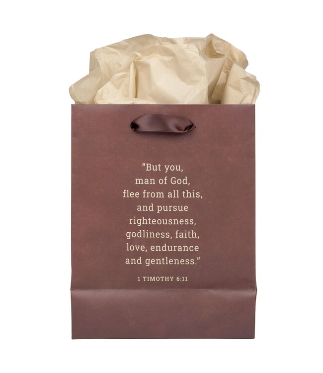 Man of God Brown Medium Gift Bag - 1 Timothy 6:11 | 中型禮物袋