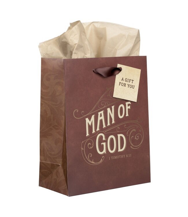 Man of God Brown Medium Gift Bag - 1 Timothy 6:11 | 中型禮物袋