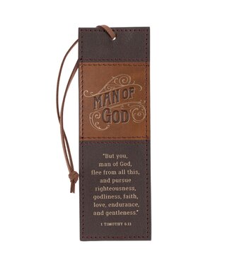 Christian Art Gifts Man of God Honey-brown and Espresso Faux Leather Bookmark - 1 Timothy 6:11 | 仿皮書籤
