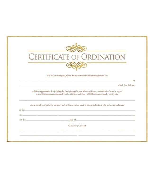 Certificate-Ordination-Minister (Foil Stamped) (8-1/2" x 11) (Pack Of 6) | 按牧證書（6入）