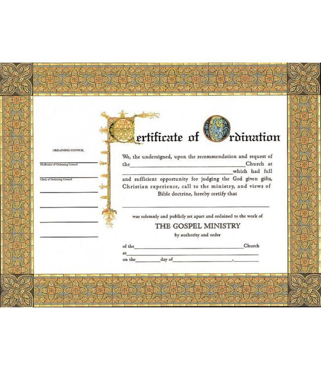 Certificate-Ordination-Minister (4 Color) (8-1/2" x 11) (Pack Of 6) | 按牧證書（6入）