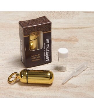 B&H Publishing Group Anointing Oil Holder-Brass (Boxed) | 便攜黃銅色金屬膏油瓶 - 盒式包裝 - 配鑰匙圈及滴油器