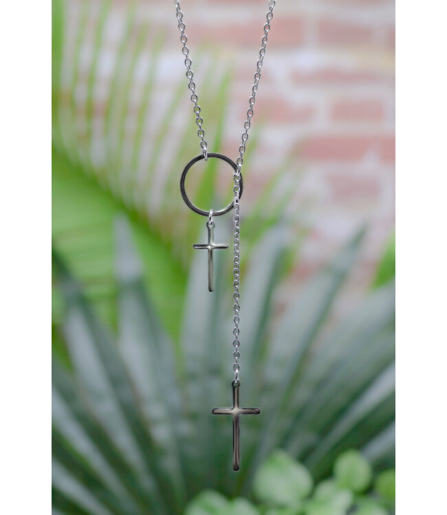 Stainless Steel Collection - 18'' Double Cross Loop Necklace | 雙十字架不銹鋼項鍊