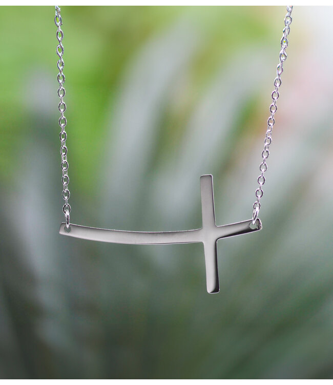 Stainless Steel Collection - 18'' Angled Cross Necklace | 曲線十字架不銹鋼項鍊