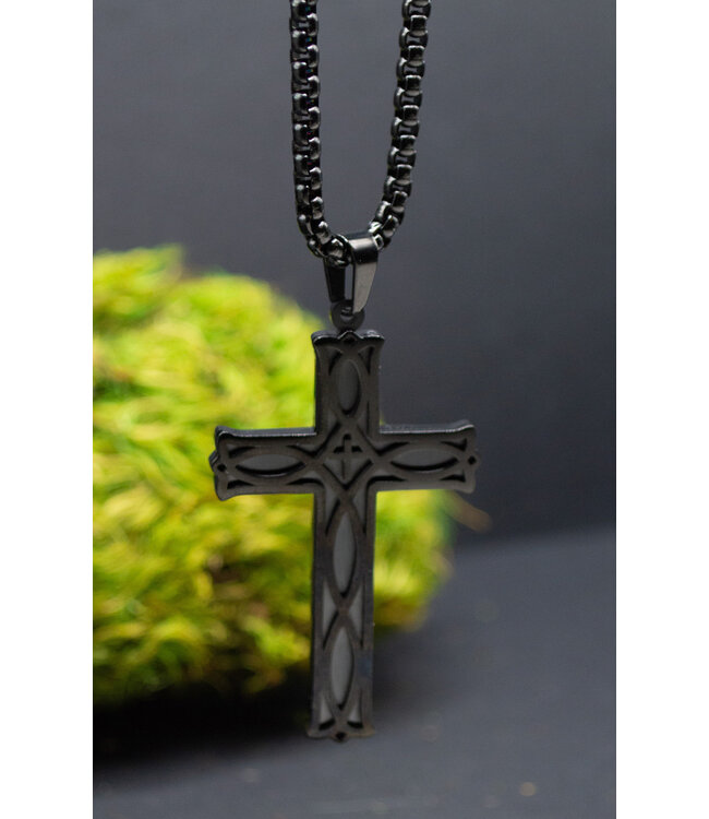 Just for Him Jewelry - Cross Black Inlay Necklace | 【男士系列】雕紋十字架項鍊