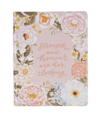 Christian Art Gifts Peach Floral Margo Collection Faux Leather King James Version Note-taking Bible - Proverbs 31:25