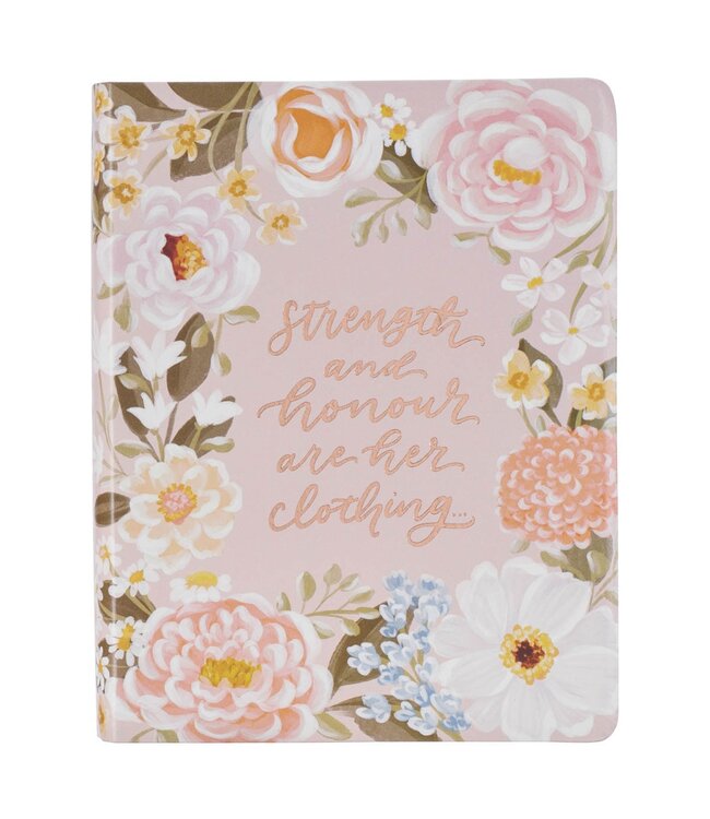 Peach Floral Margo Collection Faux Leather King James Version Note-taking Bible - Proverbs 31:25