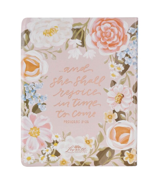 Peach Floral Margo Collection Faux Leather King James Version Note-taking Bible - Proverbs 31:25