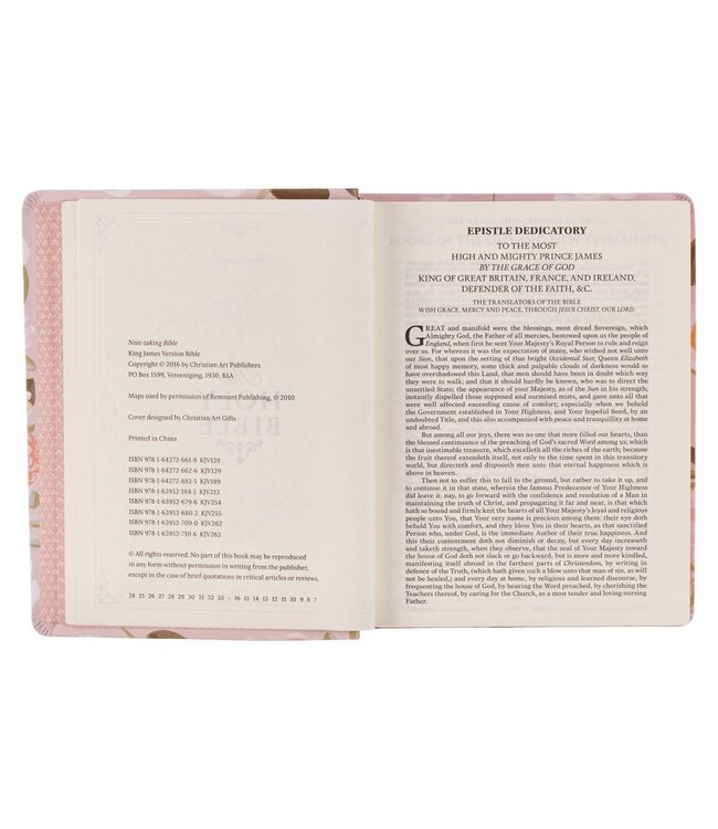 Peach Floral Margo Collection Faux Leather King James Version Note-taking Bible - Proverbs 31:25