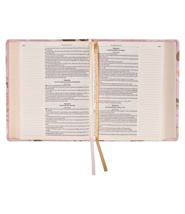 Peach Floral Margo Collection Faux Leather King James Version Note-taking Bible - Proverbs 31:25