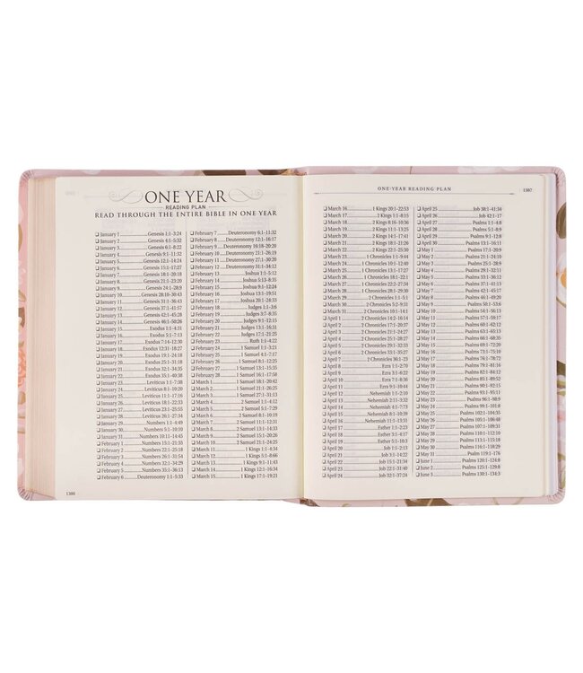 Peach Floral Margo Collection Faux Leather King James Version Note-taking Bible - Proverbs 31:25