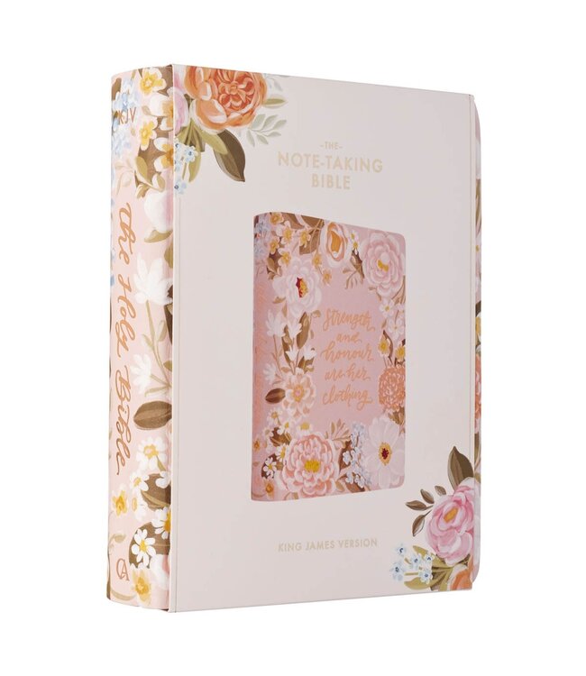 Peach Floral Margo Collection Faux Leather King James Version Note-taking Bible - Proverbs 31:25