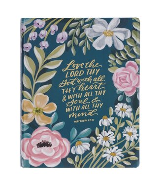 Christian Art Gifts Teal Floral Ally Collection Large Print Faux Leather King James Version Note-taking Bible - Matthew 22:37