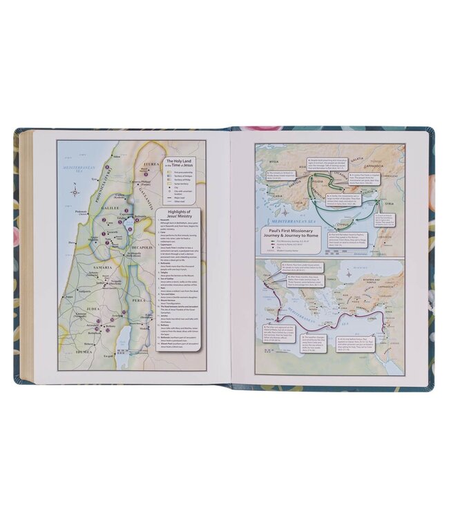 Teal Floral Ally Collection Large Print Faux Leather King James Version Note-taking Bible - Matthew 22:37