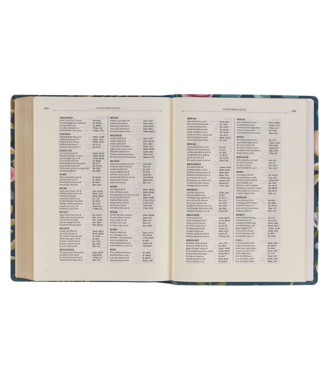 Teal Floral Ally Collection Large Print Faux Leather King James Version Note-taking Bible - Matthew 22:37