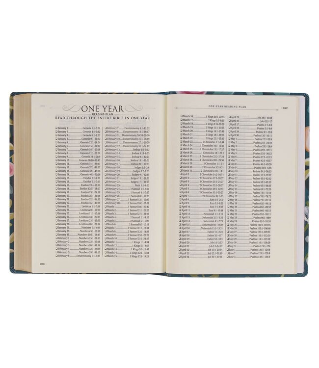 Teal Floral Ally Collection Large Print Faux Leather King James Version Note-taking Bible - Matthew 22:37