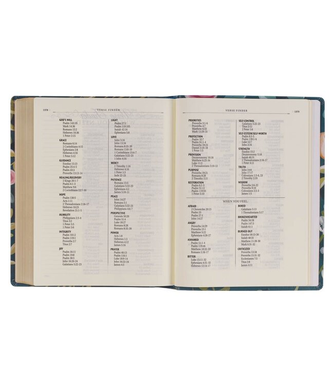 Teal Floral Ally Collection Large Print Faux Leather King James Version Note-taking Bible - Matthew 22:37
