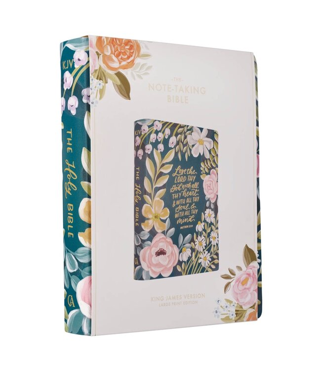 Teal Floral Ally Collection Large Print Faux Leather King James Version Note-taking Bible - Matthew 22:37