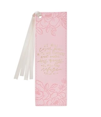 Christian Art Gifts Under His Wings Pink Faux Leather Bookmark - Psalm 91:4 | 仿皮革書簽