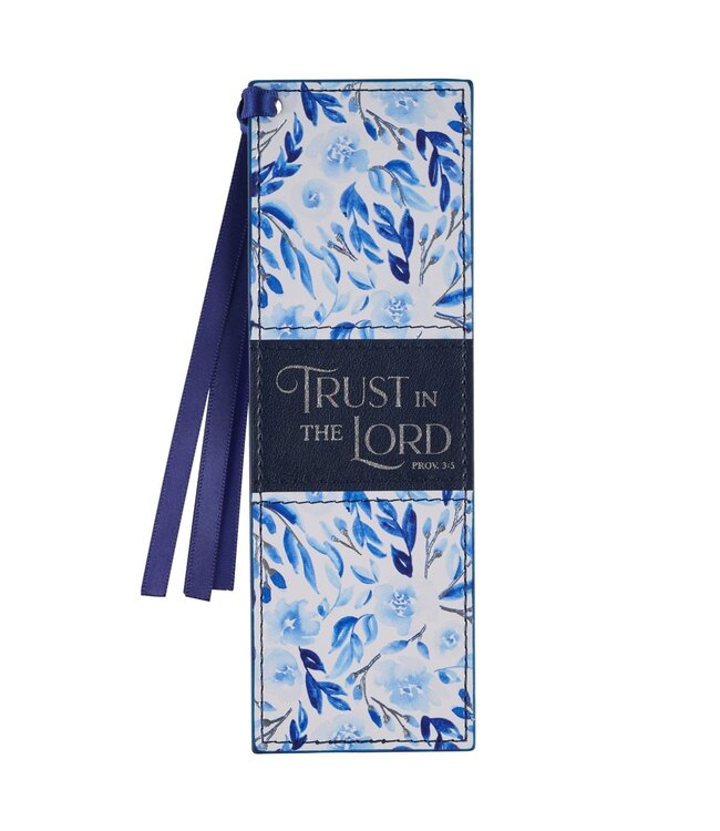 Trust in the Lord Blue Botany Faux Leather Bookmark - Proverbs 3:5 | 仿皮革書簽