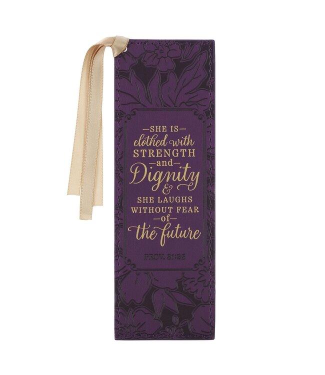 Strength and Dignity Purple Rose Faux Leather Bookmark' - Proverbs 31:25 | 仿皮革書簽